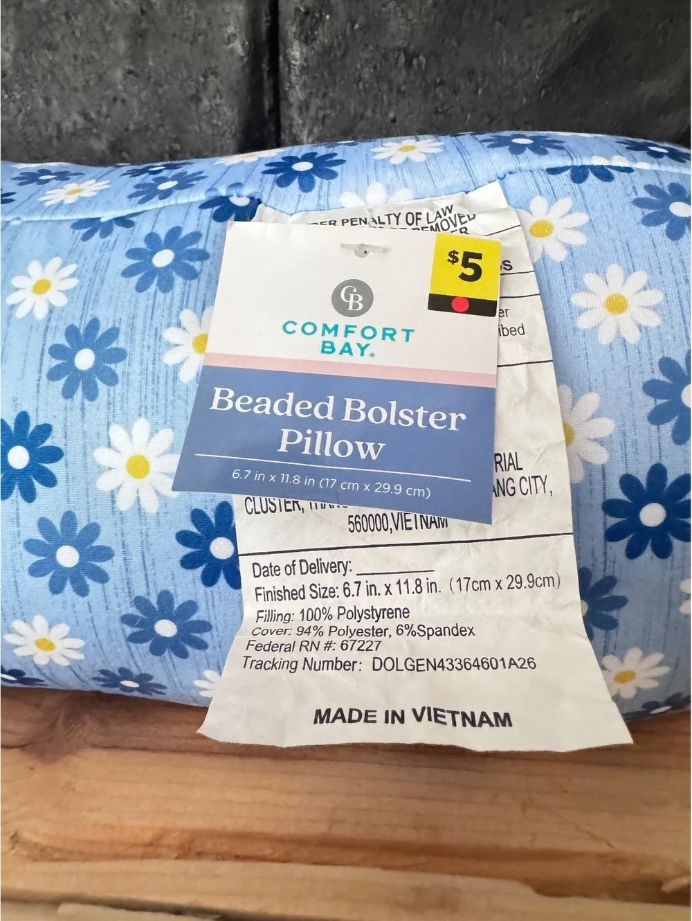 Camping Pillow-  Blue with White and Blue Daisies